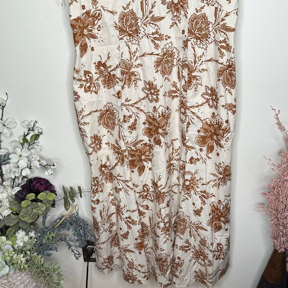 ABERCROMBIE & FITCH Puff Sleeve Slim Poplin Midi Dress Floral Brown Sz XLP {P2} - Picture 6 of 10